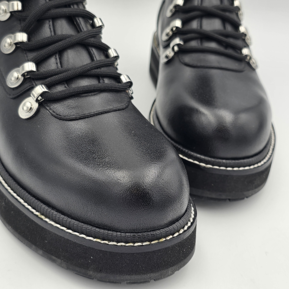 NWOT Marc Fisher Ltd. Black Knit Collar Elwa Round Toe Lace-Up Leather Boots 6.5 - Picture 4 of 16